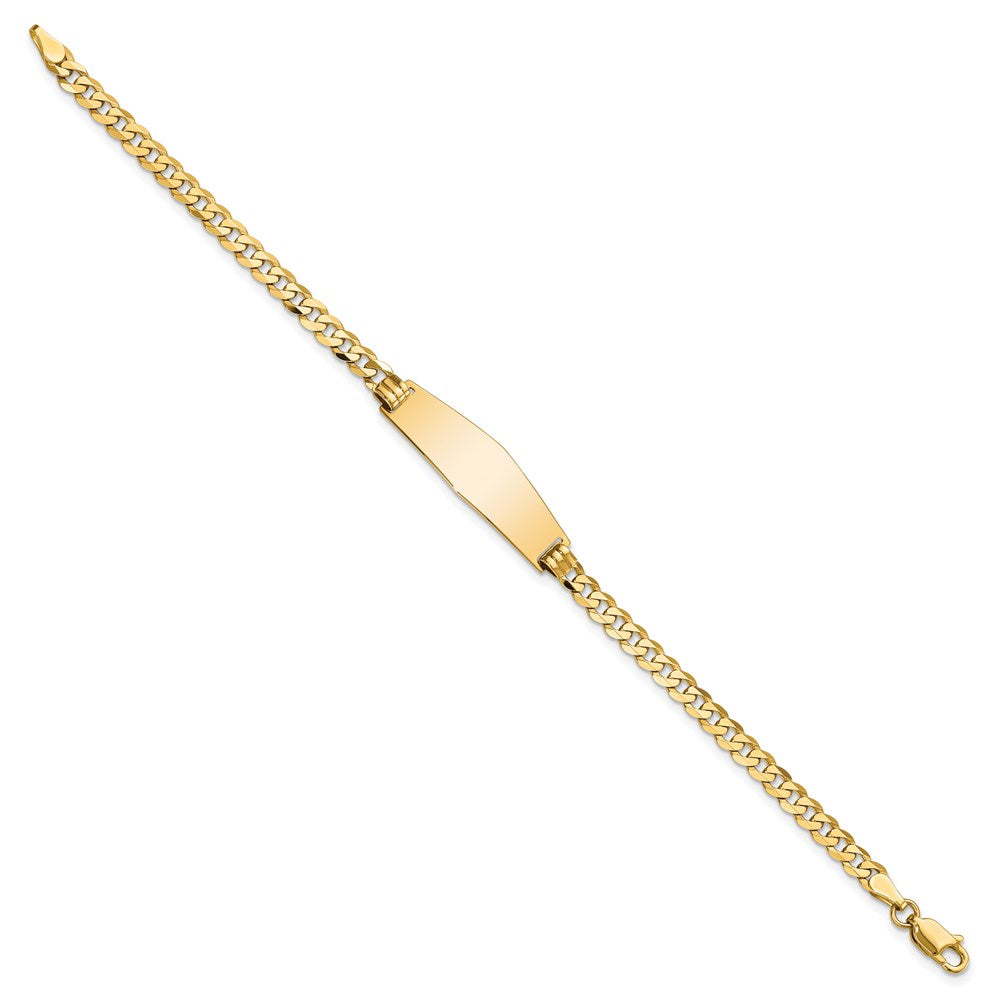 Engravable 14K Yellow Gold Soft Diamond Shape Flat Curb Link ID Bracelet Length 8 inches Width 9.8 mm With Lobster Claw Clasp