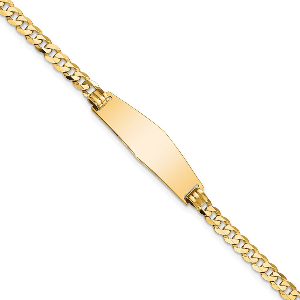 Engravable 14K Yellow Gold Soft Diamond Shape Flat Curb Link ID Bracelet Length 7 inches Width 9.8 mm With Lobster Claw Clasp