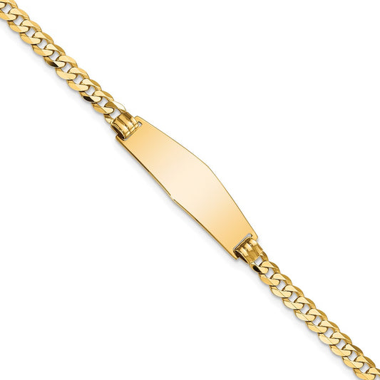 Engravable 14K Yellow Gold Soft Diamond Shape Flat Curb Link ID Bracelet Length 7 inches Width 9.8 mm With Lobster Claw Clasp