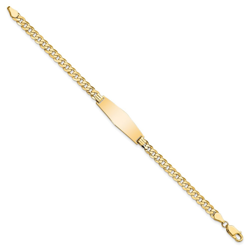 Engravable 14K Yellow Gold Soft Diamond Shape Flat Curb Link ID Bracelet Length 8 inches Width 9.3 mm With Lobster Claw Clasp
