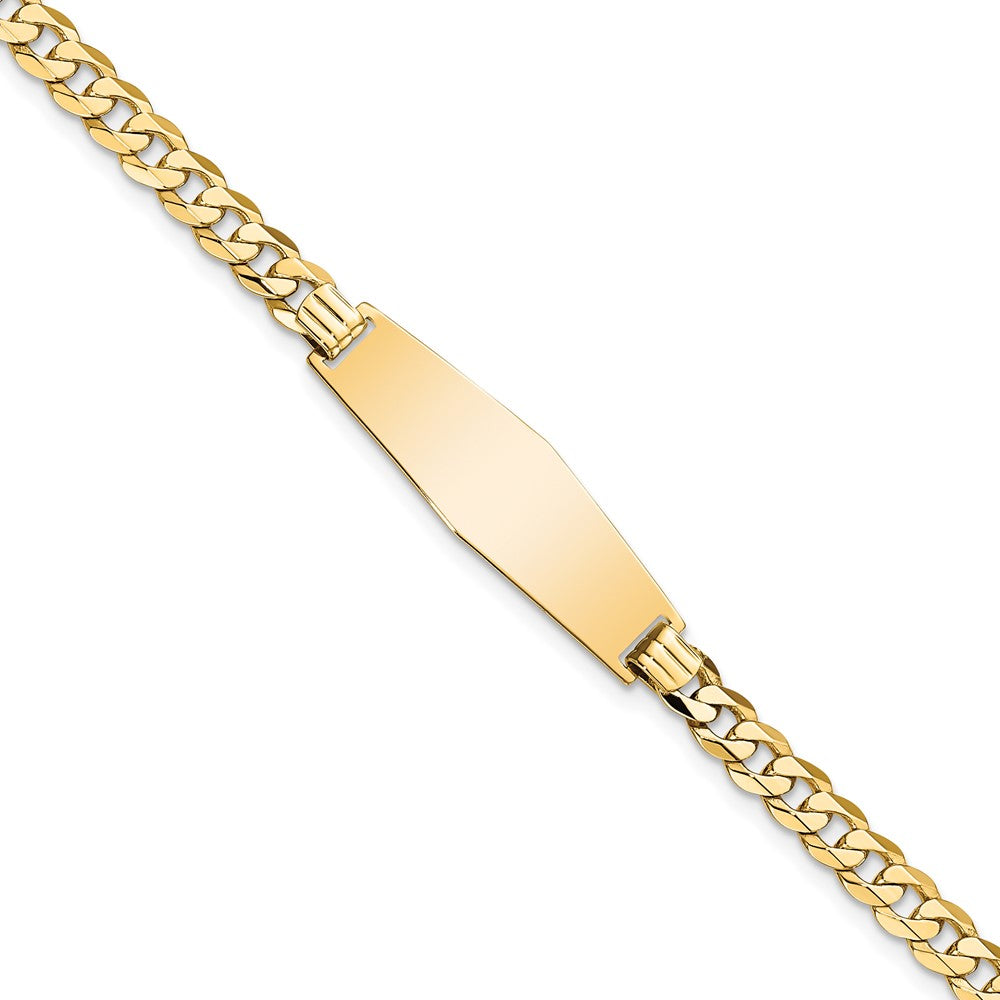 Engravable 14K Yellow Gold Soft Diamond Shape Flat Curb Link ID Bracelet Length 8 inches Width 9.3 mm With Lobster Claw Clasp
