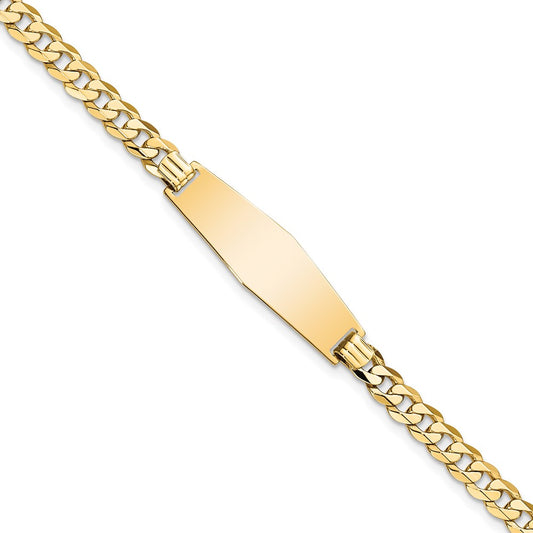 Engravable 14K Yellow Gold Soft Diamond Shape Flat Curb Link ID Bracelet Length 8 inches Width 9.3 mm With Lobster Claw Clasp