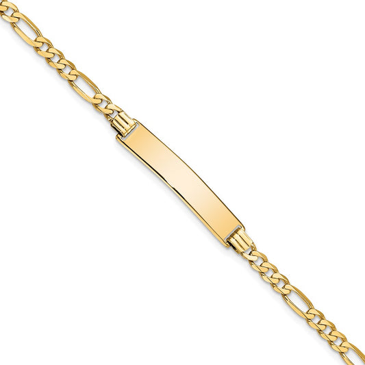 Engravable 14K Yellow Gold Flat Figaro Link ID Bracelet Length 8 inches Width 6.2 mm With Lobster Claw Clasp