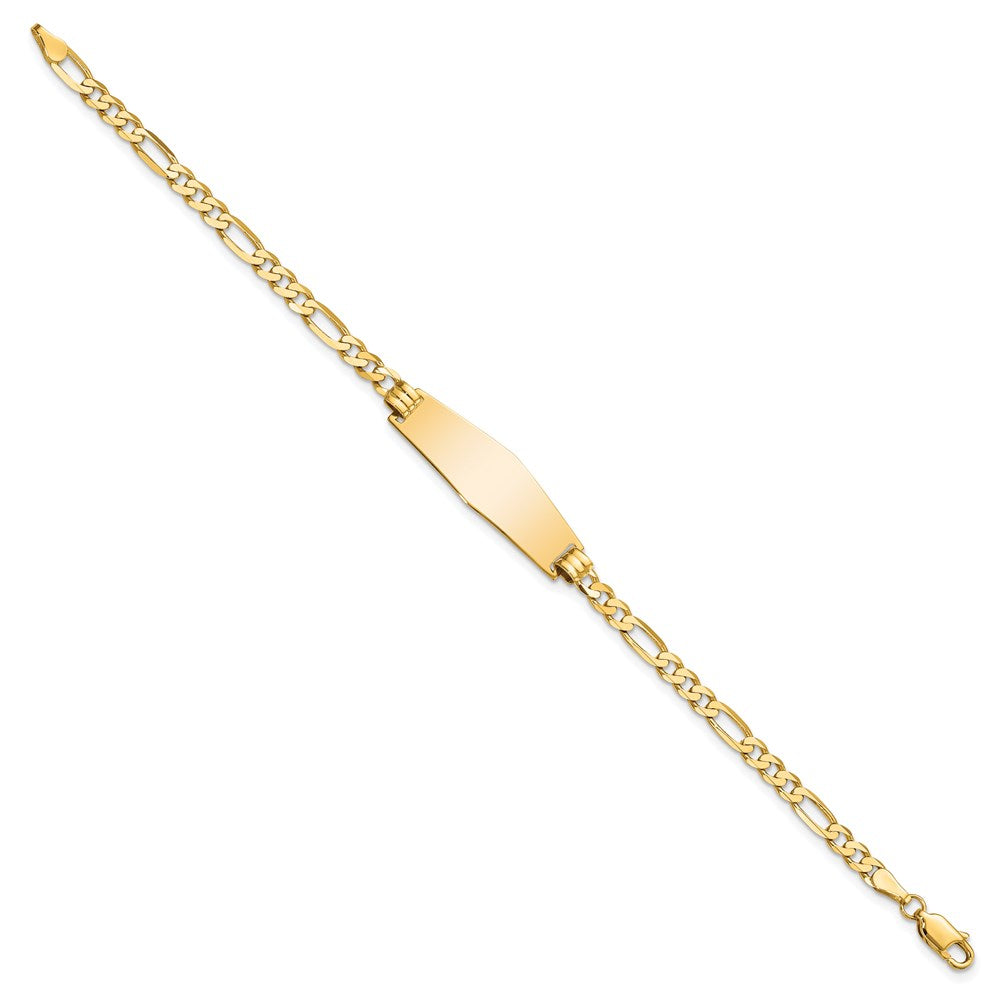 Engravable 14K Yellow Gold Soft Diamond Shape Flat Figaro Link ID Bracelet Length 7 inches Width 9.5 mm With Lobster Claw Clasp