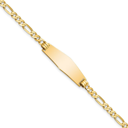 Engravable 14K Yellow Gold Soft Diamond Shape Flat Figaro Link ID Bracelet Length 8 inches Width 9.5 mm With Lobster Claw Clasp