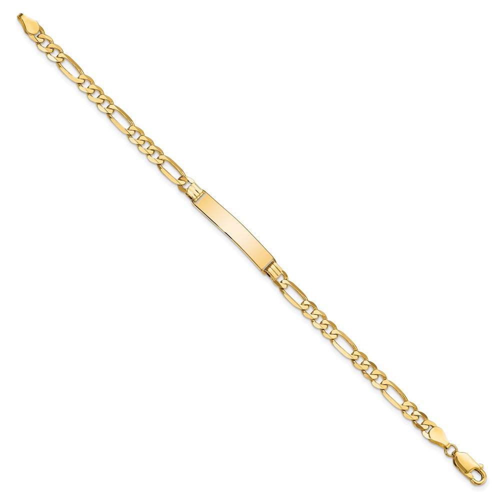 Engravable 14K Yellow Gold Flat Figaro Link ID Bracelet Length 8 inches Width 5.5 mm With Lobster Claw Clasp