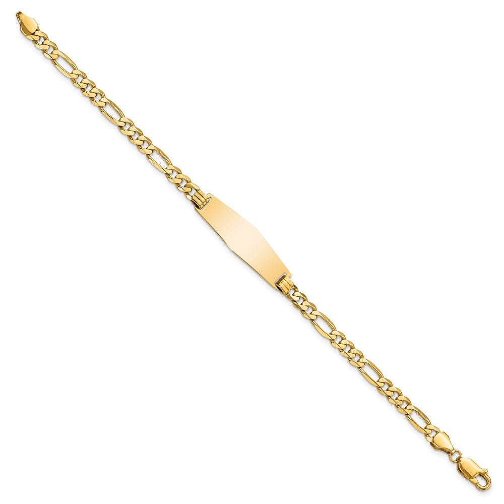 Engravable 14K Yellow Gold Soft Diamond Shape Flat Figaro Link ID Bracelet Length 8 inches Width 9.5 mm With Lobster Claw Clasp