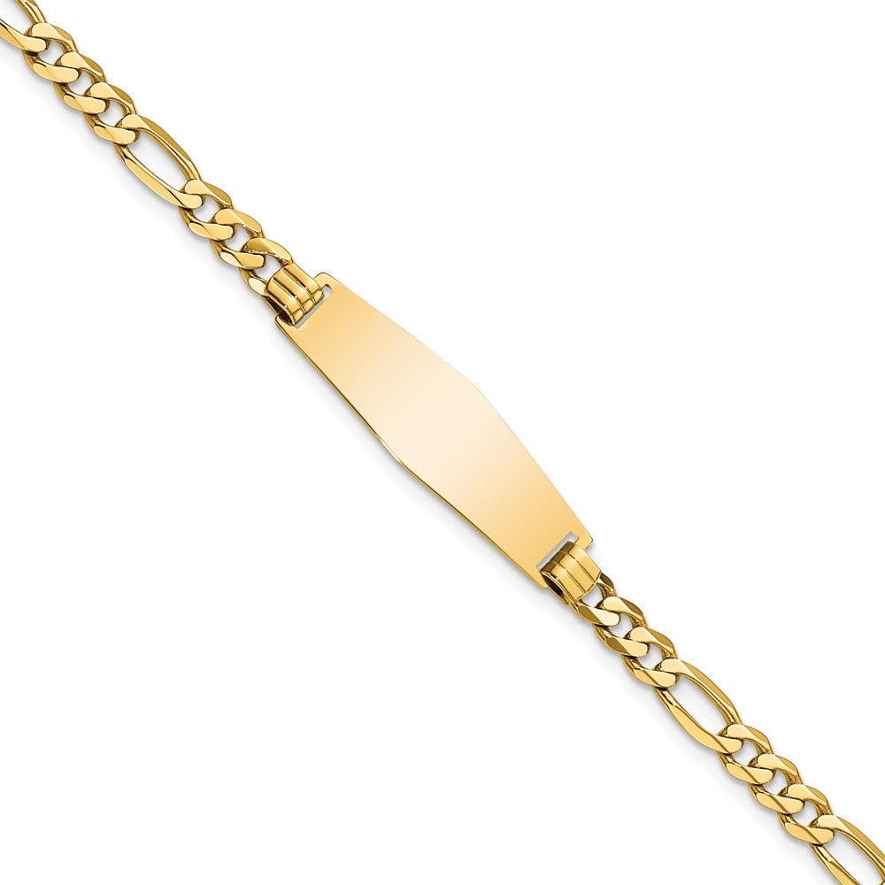Engravable 14K Yellow Gold Soft Diamond Shape Flat Figaro Link ID Bracelet Length 8 inches Width 9.5 mm With Lobster Claw Clasp