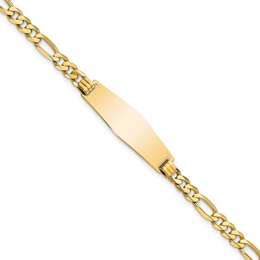 Engravable 14K Yellow Gold Soft Diamond Shape Flat Figaro Link ID Bracelet Length 8 inches Width 9.5 mm With Lobster Claw Clasp