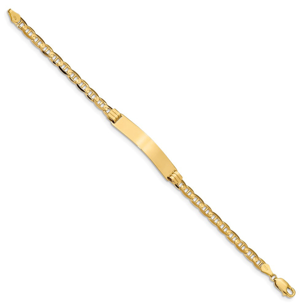 Engravable 14K Yellow Gold Anchor Link ID Bracelet Length 7 inches Width 7 mm With Lobster Claw Clasp