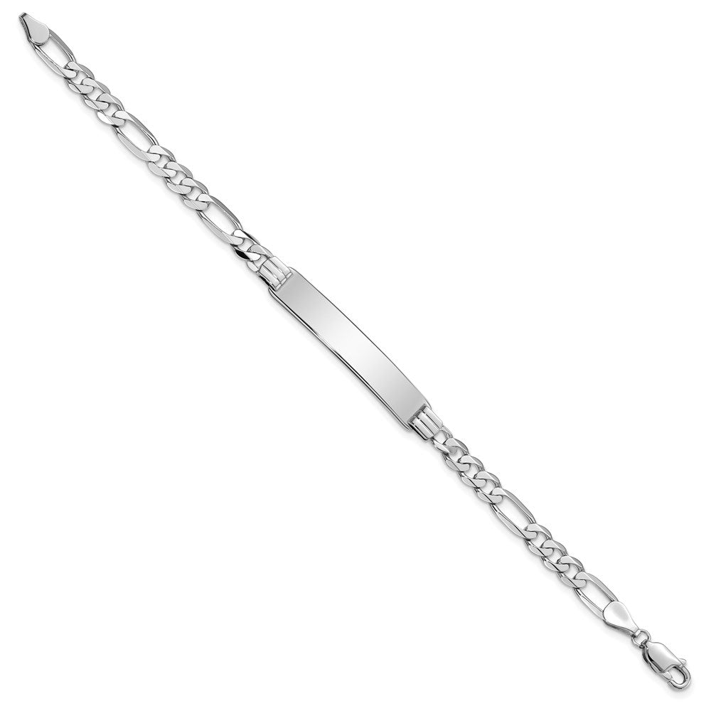 Engravable 14K White Gold Figaro Link ID Bracelet Length 8 inches Width 7 mm With Lobster Claw Clasp