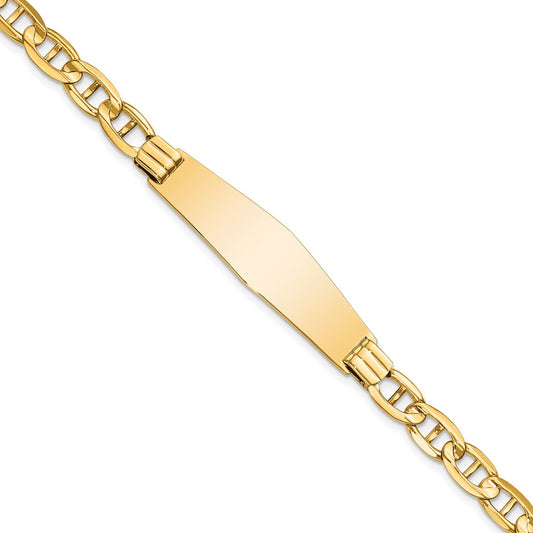 Engravable 14K Yellow Gold Anchor Link Soft Diamond Shape ID Bracelet Length 8 inches Width 11 mm With Lobster Claw Clasp