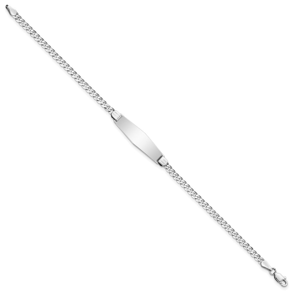 Engravable 14K White Gold Flat Curb Link Soft Diamond Shape ID Bracelet Length 8 inches Width 7.5 mm With Lobster Claw Clasp