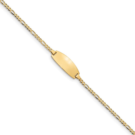 Engravable 14K Yellow Gold Oval Figaro ID Bracelet Length 7 inches Width 7.5 mm With Lobster Claw Clasp