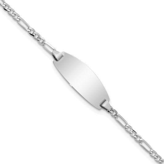 Engravable 14K White Gold Oval Figaro ID Bracelet Length 5.5 inches Width 7.5 mm With Lobster Claw Clasp