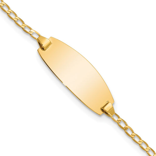 Engravable 14K Yellow Gold Oval Curb ID Bracelet Length 6 inches Width 8.5 mm With Lobster Claw Clasp