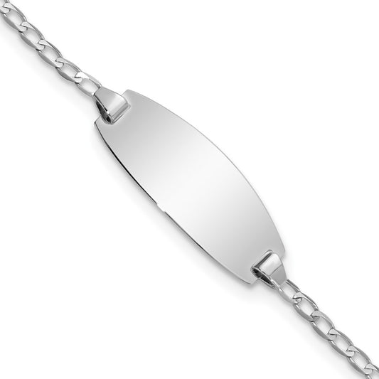 Engravable 14K White Gold Oval Curb ID Bracelet Length 6 inches Width 8.5 mm With Lobster Claw Clasp