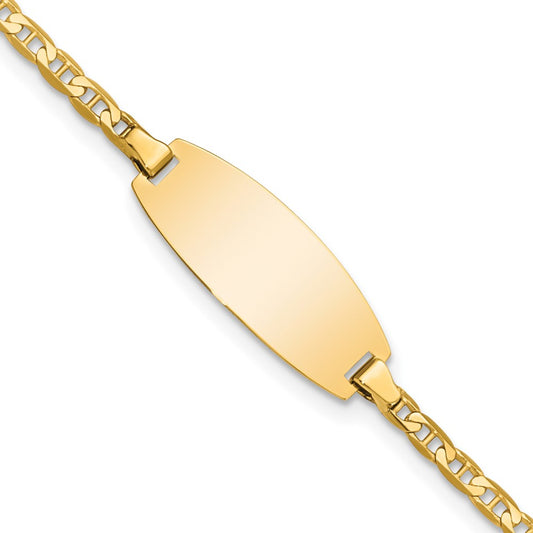 Engravable 14K Yellow Gold Oval Anchor ID Bracelet Length 7 inches Width 8 mm With Lobster Claw Clasp