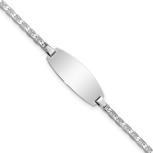 Engravable 14K White Gold Oval Anchor ID Bracelet Length 5.5 inches Width 8 mm With Lobster Claw Clasp