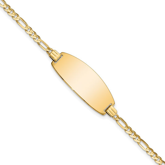 Engravable 14K Yellow Goldy Oval Figaro ID Bracelet Length 8 inches Width 10.5 mm With Lobster Claw Clasp