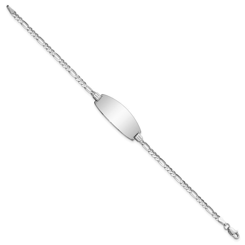 Engravable 14K White Gold Oval Figaro ID Bracelet Length 8 inches Width 10.5 mm With Lobster Claw Clasp