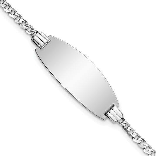 Engravable 14K White Gold Oval Curb ID Bracelet Length 7 inches Width 11.5 mm With Lobster Claw Clasp