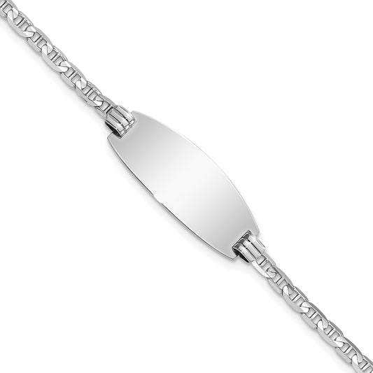 Engravable 14K White Gold Oval Anchor ID Bracelet Length 7 inches Width 10.5 mm With Lobster Claw Clasp