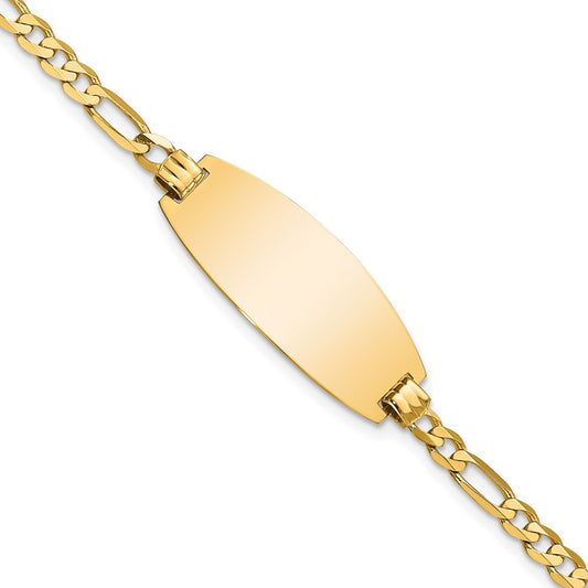 Engravable 14K Yellow Goldy Oval Figaro ID Bracelet Length 7 inches Width 11.6 mm With Lobster Claw Clasp