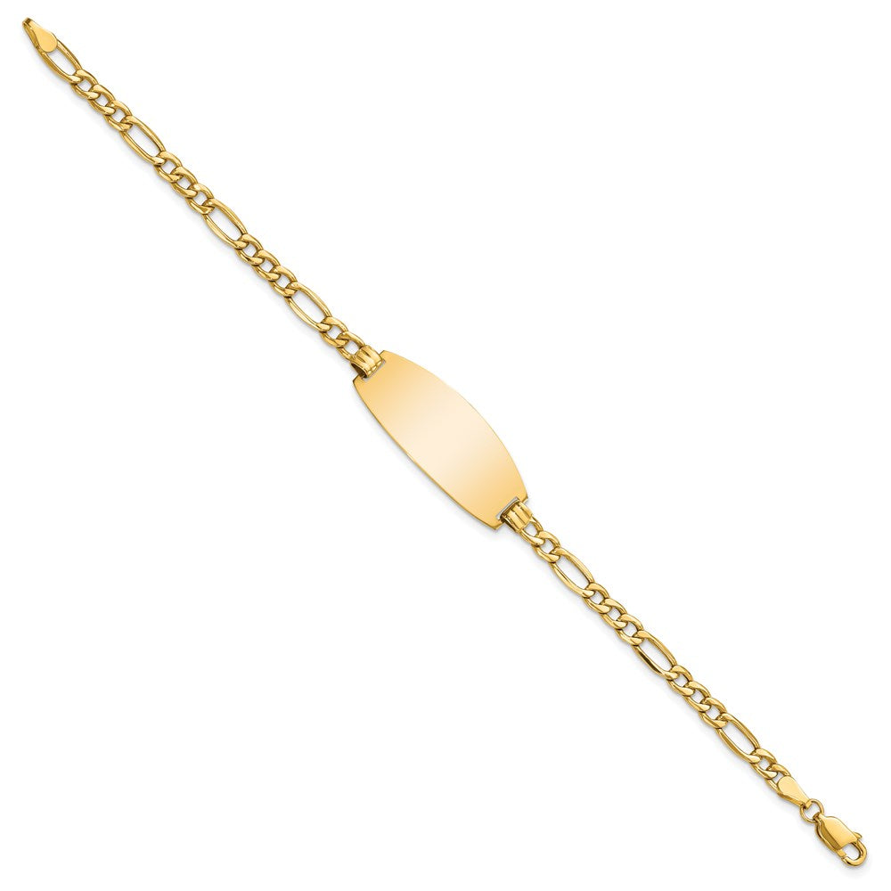 Engravable 14K Yellow Gold Oval Figaro ID Bracelet Length 7 inches Width 11.5 mm With Lobster Claw Clasp