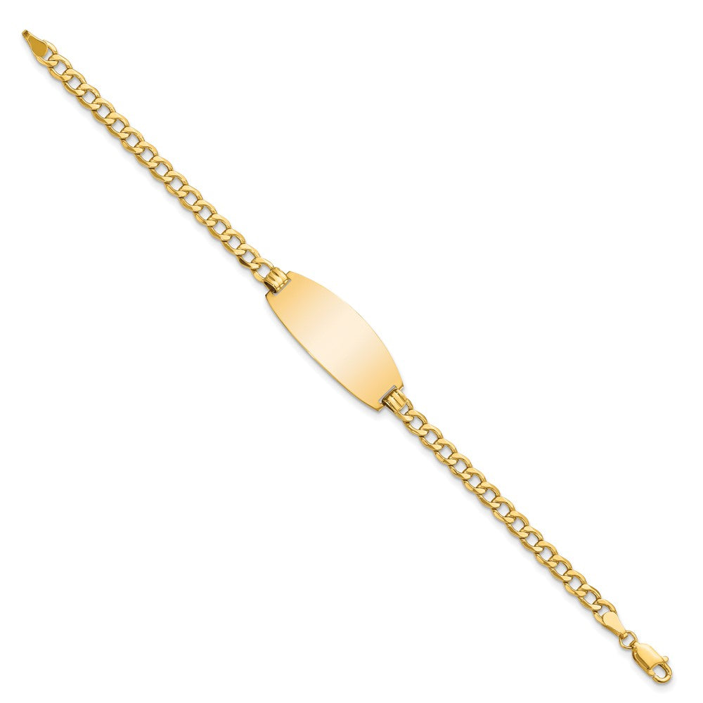 Engravable 14K Yellow Gold Oval Curb ID Bracelet Length 7 inches Width 11.5 mm With Lobster Claw Clasp