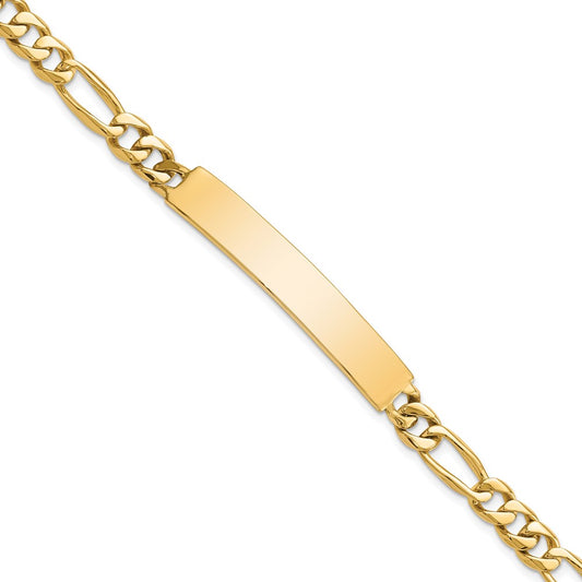 Engravable 14K Yellow Gold Figaro ID Bracelet Length 8 inches Width 7 mm With Lobster Claw Clasp