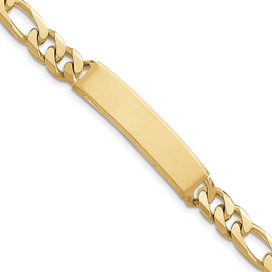 Engravable 14K Yellow Gold Figaro ID Bracelet Length 8 inches Width 12 mm With Box And Tongue Clasp