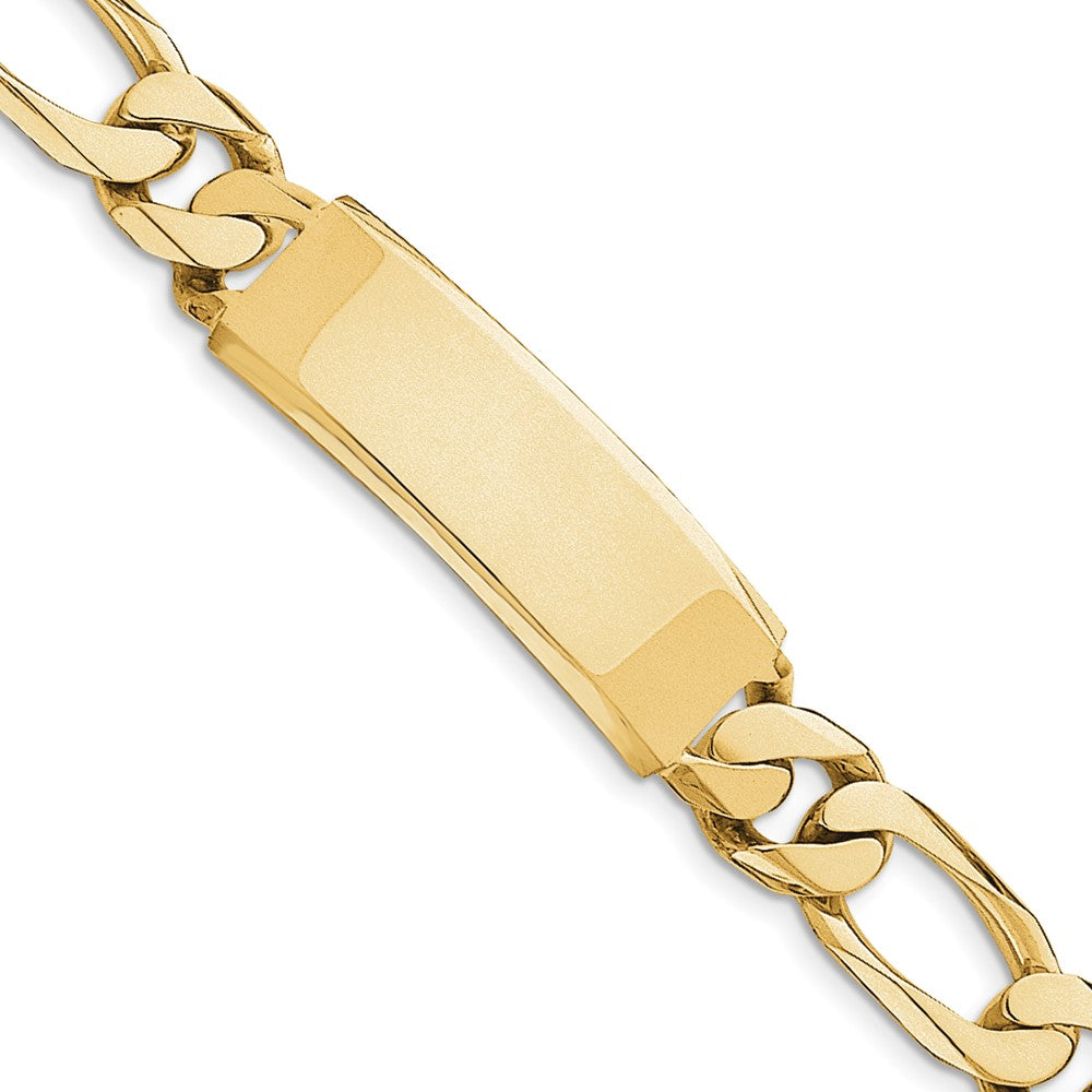 Engravable 14K Yellow Gold Hand polished Figaro Link ID Bracelet Length 8.5 inches Width 15.5 mm With Box And Tongue Clasp