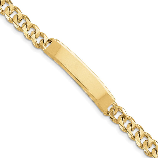 Engravable 14K Yellow Gold Hand polished Curb Link ID Bracelet Length 8 inches Width 7 mm With Box And Tongue Clasp