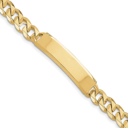 Engravable 14K Yellow Gold Hand polished Curb Link ID Bracelet Length 8 inches Width 12 mm With Box And Tongue Clasp