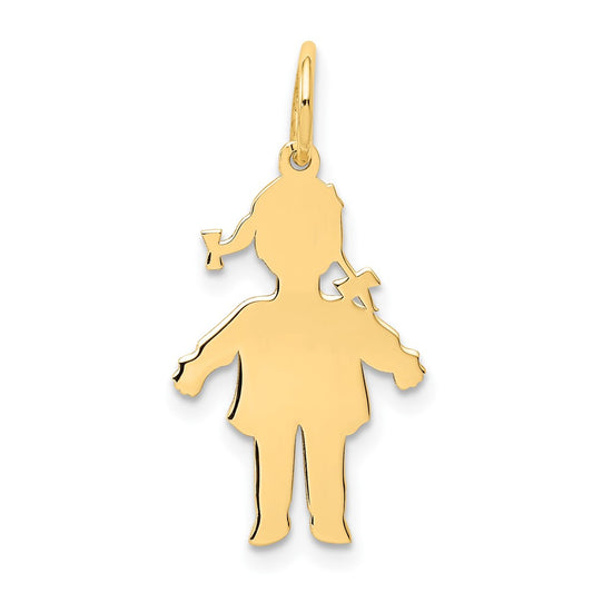 14k Yellow Gold Plain Polished Small GirlEngravable Charm Pendant Jewelry Gifts (Length 0.94" Width 0.47")