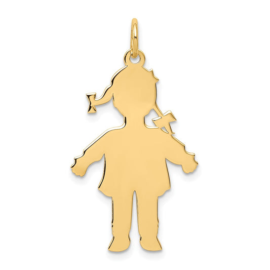 14k Yellow Gold Plain Polished Large GirlEngravable Charm Pendant Jewelry Gifts (Length 1.25" Width 0.74")