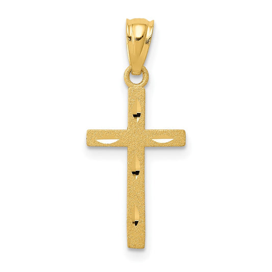 14k Yellow Gold Satin Diamond cut Crucifix CrossEngravable Charm Pendant Jewelry Gifts (Length 0.98" Width 0.43")