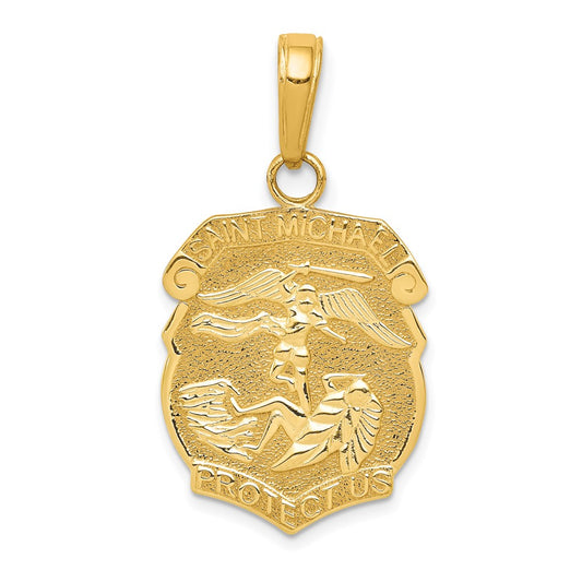 14k Yellow Gold Saint Michael Medal BadgeEngravable Charm Pendant Jewelry Gifts (Length 1.05" Width 0.59")