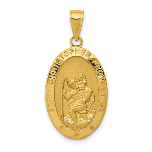14k Yellow Gold Saint Christopher Medal Engravable Charm Pendant Jewelry Gifts (Length 1.21" Width 0.59")