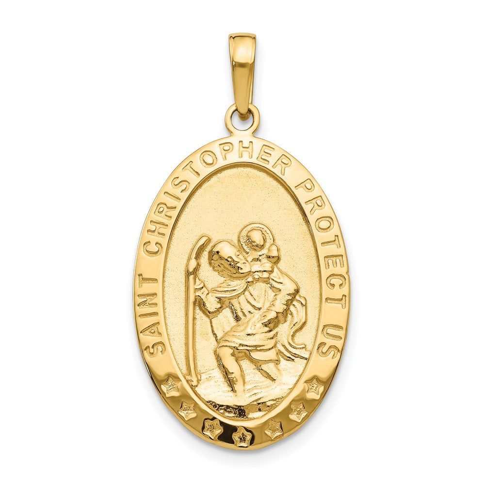 14k Yellow Gold Saint Christopher Medal Engravable Charm Pendant Jewelry Gifts (Length 1.29" Width 0.66")