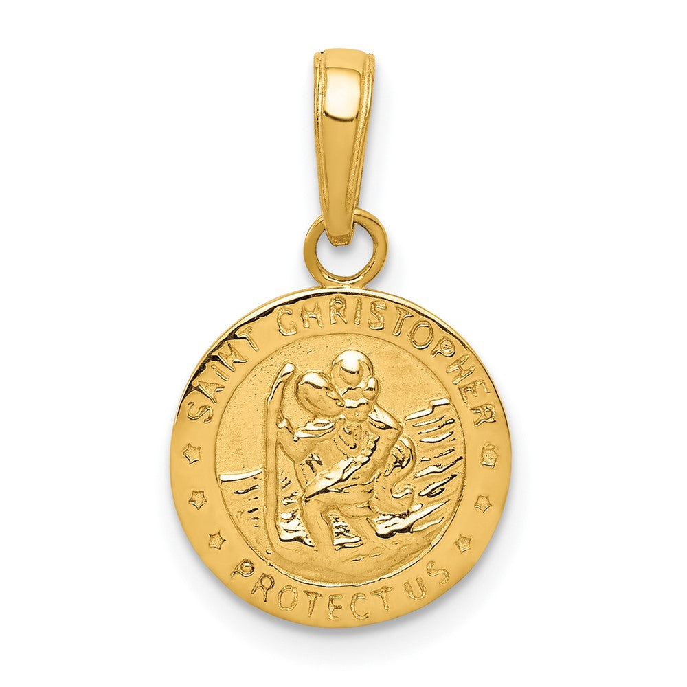 14k Yellow Gold Saint Christopher Medal Engravable Charm Pendant Jewelry Gifts (Length 0.82" Width 0.49")