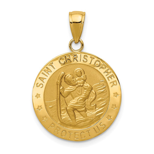 14k Yellow Gold Saint Christopher Medal Engravable Charm Pendant Jewelry Gifts (Length 1.07" Width 0.74")