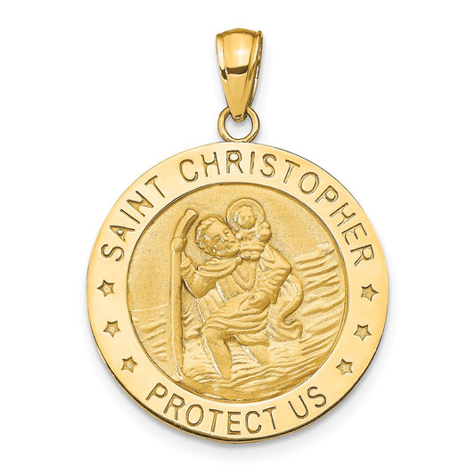 14k Yellow Gold Saint Christopher Medal Engravable Charm Pendant Jewelry Gifts (Length 1.17" Width 0.86")