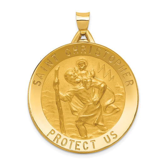 14k Yellow Gold Saint Christopher Medal Engravable Charm Pendant Jewelry Gifts (Length 1.66" Width 1.29")