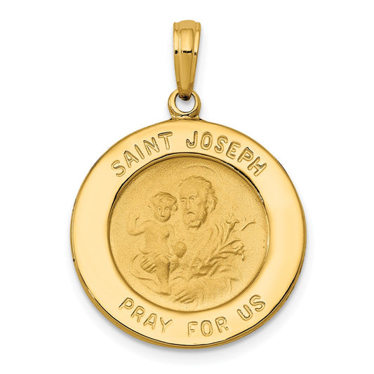 14k Yellow Gold Saint Joseph Medal Engravable Charm Pendant Jewelry Gifts (Length 1.07" Width 0.78")