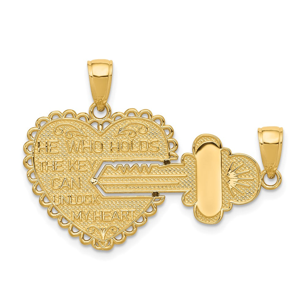 14k Yellow Gold Polished 2 Piece Break Apart HE WHO HOLDS THE KEY sEngravable Charm Pendant Jewelry Gifts (Length 0.86" Width 1.52")
