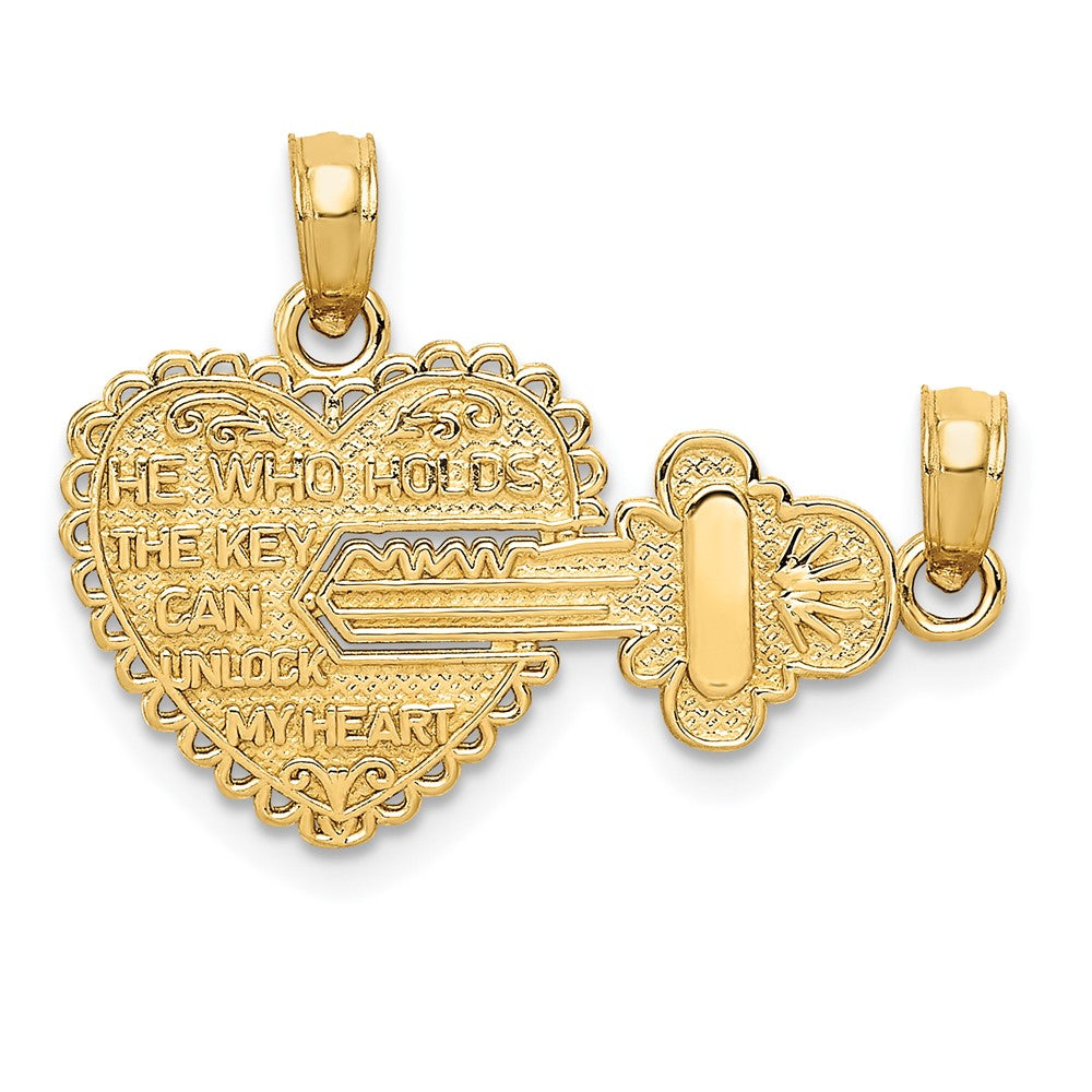 14k Yellow Gold Polished 2 Piece Break Apart HE WHO HOLDS THE KEY sEngravable Charm Pendant Jewelry Gifts (Length 0.66" Width 0.86")