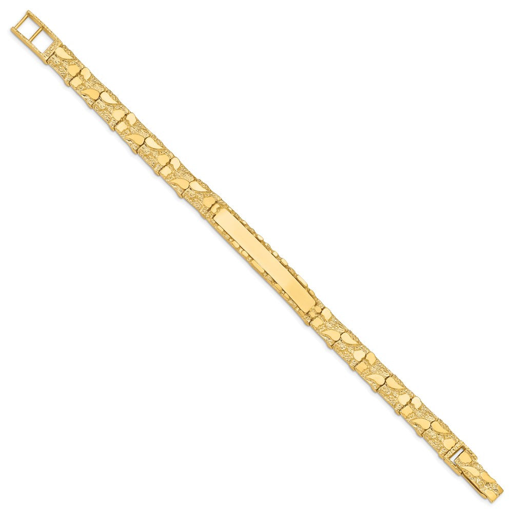Engravable 14K Yellow Gold 7 mm Nugget ID Bracelet Length 7 inches Width With Box And Tongue Clasp