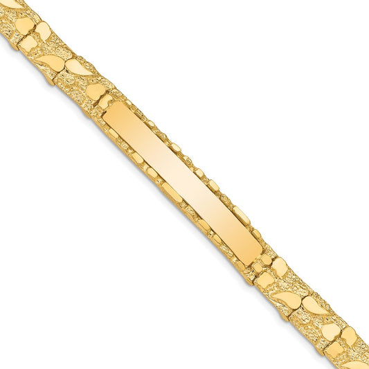 Engravable 14K Yellow Gold 7 mm Nugget ID Bracelet Length 7 inches Width With Box And Tongue Clasp